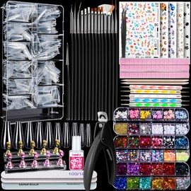 Teenitor Fake Nails Kit, Press On Nail Supplies Clear Coffin Nail Tips With Nail Stand, Nail Art Brushes, Nail Dotting Pen, Nail Glitter Sequins,Nail Stickers, Nail Art Rhinestones