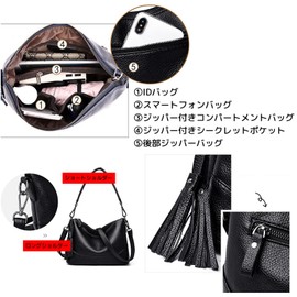 Mimio Women's Shoulder Bag, Handbag, Shoulder Bag, Crossbody Bag, Tassel, Handheld, 2-Way, Black, Brown, Simple, Waterproof, Stylish, Large Capacity, Multi-functional, Braun