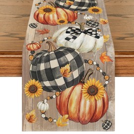 Artoid Mode Pumpkins Sunflowers Maple Leaf 210 GSM Fall Table Runner, Seasonal Autumn Kitchen Dining Table Decoration for Home Party Decor 13x90 Inch
