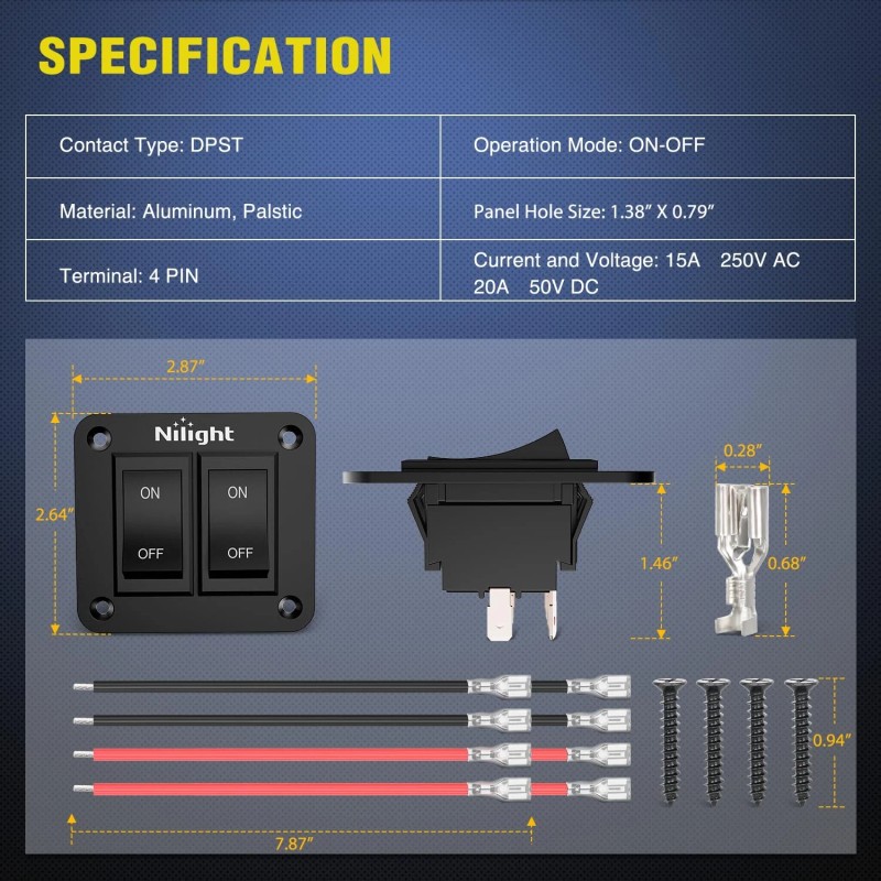 Nilight ON-Off Switch Panel 4 PIN DPST Toggle Switch Panel