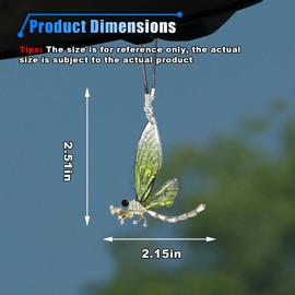 Dragonfly Car Pendant, Bling Crystal Diamond Suncatcher, Transparent Wing Metal Dragonfly Rear View Mirror Charm, Car Mirror Hanging Decoration Accessories for Room Window Wall (Green)