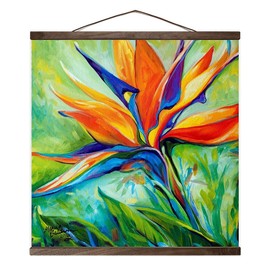 Blessed Day Bird of Paradise Hanging Poster Canvas Print Ready to Hang, Floral Wall Decor, 20"x20"