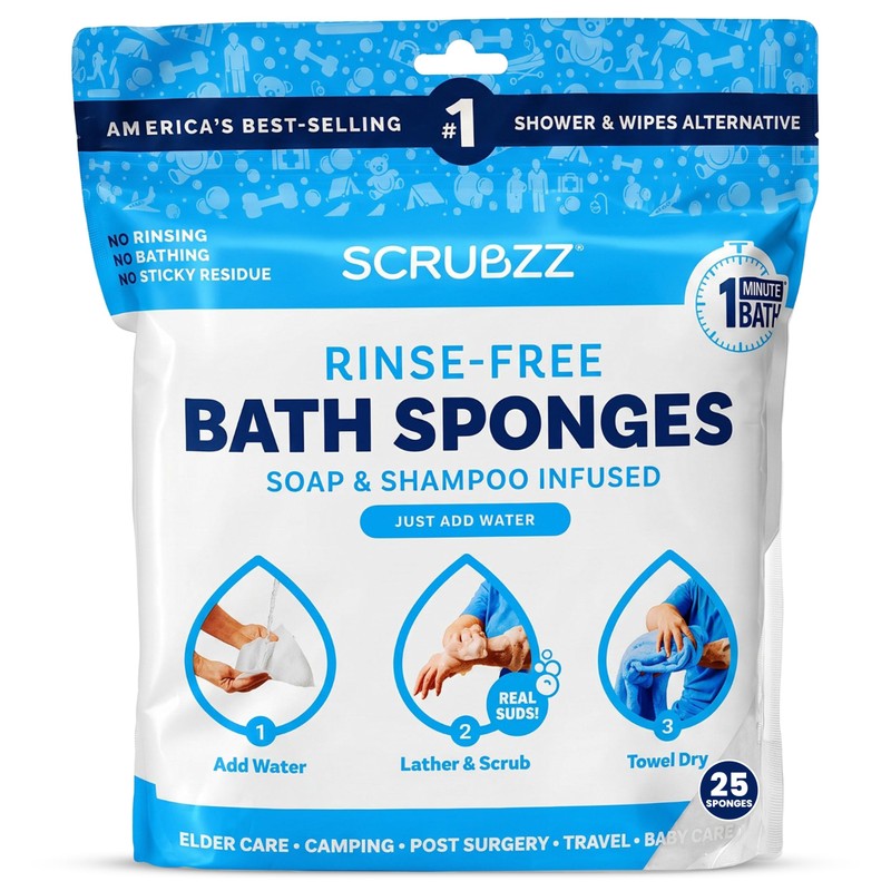 Scrubzz Toallitas de baño desechables sin enjuague, paquete de 25