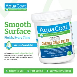 Aqua Coat Water-Based White Cabinet Wood Grain Filler Gel – Fast Drying, Low Odor White Wood Filler, Sandable & Paintable for Interior & Exterior Repairs, Upgrades & Restorations – 16 oz