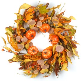 Fall Wreaths for Front Door 20 inch, Fall Wreath with Small Pumpkin Berry Fall Leaves, Autumn Wreath Fall Decoration for Farmhouse Indoor and Outdoor