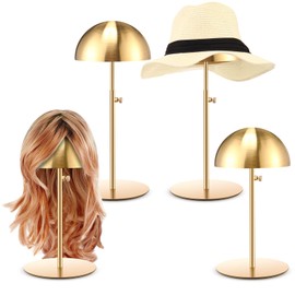 Sintuff 4 Pcs Hat Display Stand 7.9 To15.7inch Adjustable Height Gold Hat Holder Wigs Head Stand Anti Rust Non Slip Stable Stainless Steel Metal Hat Rack for Multiple Hat Storage Wig Styling Practice