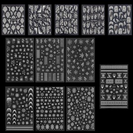 PH PandaHall 12pcs Christmas Nail Art Stickers Decals White Snowflake Nail Stickers, Winter Themed Nail Stickers Self Adhesive Flower Nail Art Supplies for DIY Christmas Nail Decoration