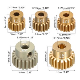QUARKZMAN 5pcs 32DP M0.8 Motor Pinion Gear 3.175mm Shaft 16T/17T/18T/19T/20T Hardened Aluminum Sprockets for 1/10 RC Model Car Gold