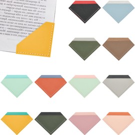 CALFOVERA 12PCS 12 Colors PU Leather Corner Bookmarks Diamond Shaped Page Protectors Marks Cute Corner Page Book Markers Handmade Reading Bookmarks for Teacher Women Office Decoration
