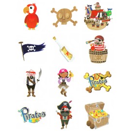 6 Packs of 12 Children Kids Girls Boys Pirate Temporary Tattoos Party Bag Loot Pinnata Fillers 72 in total