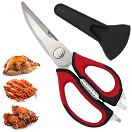 Multifunction Kitchen Shears Come Apart Dishwasher Safe Food Scissors Heavy Duty 6-In-1, Easy Wash with Magnetic Holder, for Food, Meat, Fish and Vegetable, etc. (Black)