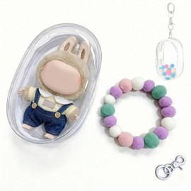 DONGFANGB Sewing Pouch, Pain Bag, Transparent PVC Case, Waterproof/Dustproof, Zipper Type, Includes Pom Pom Ball, Keychain Included, For Going Out, 5.9 inches (15 cm) - White)