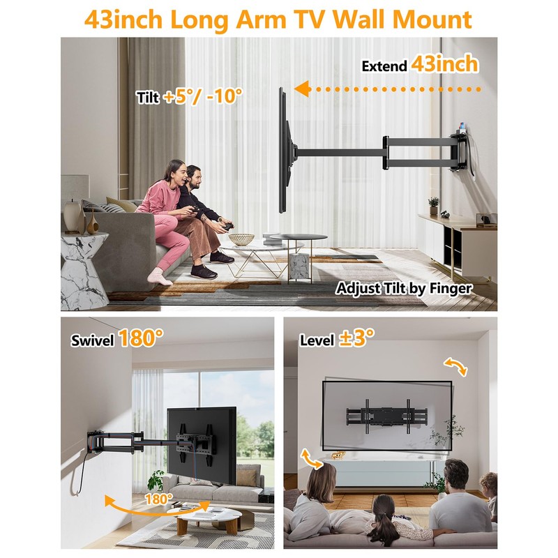 FORGING MOUNT Long Arm TV Wall Mount Swivel Tilt Full