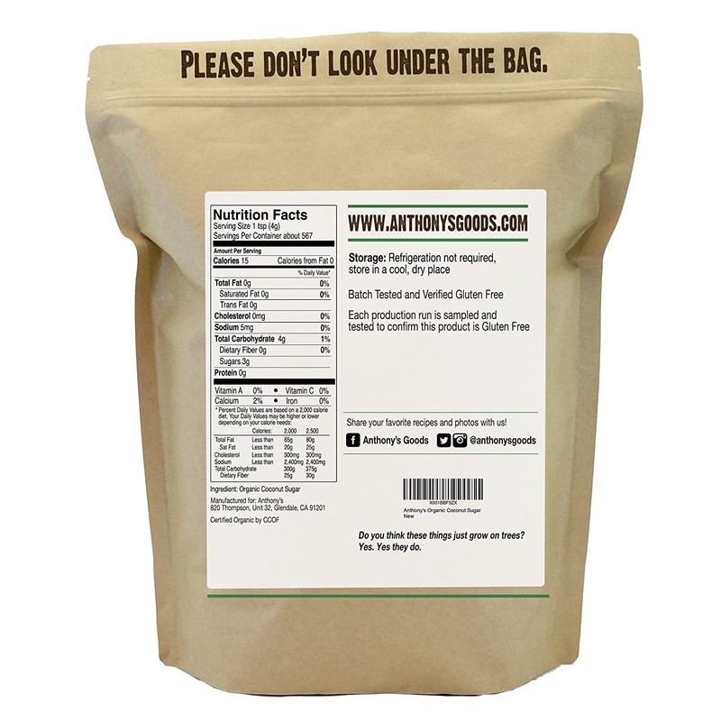 Anthonys Organic Coconut Sugar 5lbs, Non-GMO and Gluten Free