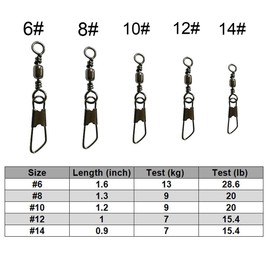 SHADDOCK 100pcs Barrel Swivel with Safty Snap Connector Fishing Tackle Box Kit,Size 6#,8#,10#,12#,14#