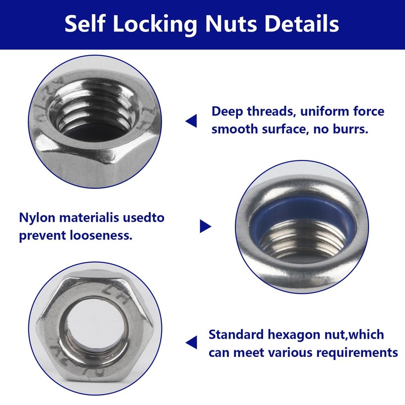 Nuts M6 Stainless Steel Nuts, 34 Pieces Hex Nuts, Self-Locking
