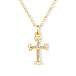 SugarTang Small Gold Cross Necklace for Women and Men, Gold/S925 Sterling Silver Women's Cross Necklace With Moissanite Diamond, Cross Necklace for Men, Cross Pendant Necklace for Women (Gold)