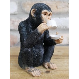 Gifts Direct 2 U Novelty Tea Drinking Monkey Ornament, Resin Animal Tabletop Statue for Home or Garden Decor - Charming Modern Stylish Decoration