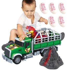 Friction Powered Tow Truck Toy with Dinosaur & Car Carrier, Large Rescue Vehicle with Lights & Sounds for Kids Boys Girls Ages 3 4 5 6 7 Years Old