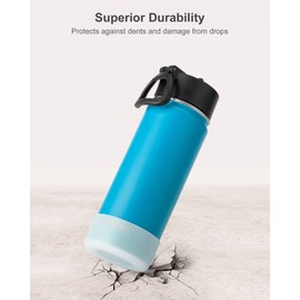 koodee Water Bottle With Straw 16 oz Stainless Steel Double Wall Vacuum Insulated Wide Mouth Water Bottle Flask with Leakproof Straw Lid (Sky Blue)