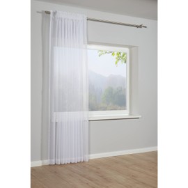 GARDINIA Curtain with Concealed Loops and Curtain Tape, Translucent, Transparent, Curtain Voile Plain, White, 300 x 245 cm