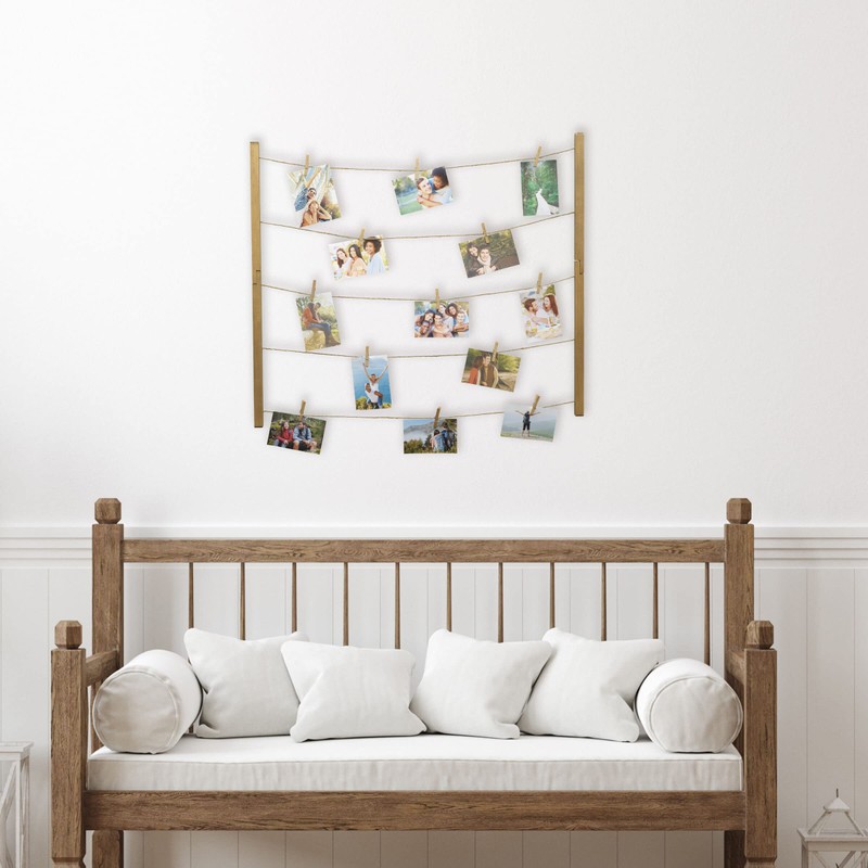 MELANNCO Natural Twine Two Bar Hanging Photo Collage with 30