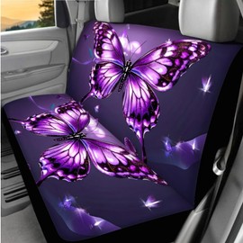 BIGCARJOB Butterfly Print Car Seat Cover Set of 12 Pieces Purple Butterfly Car Accessories Set with Seat Belt Cover,Armrest Pads,Cup Holder Coaster,Universal Steering Wheel Covers