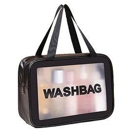 Travel Toiletry Bag for women and men, Matte Translucent Toiletry Bag with with Handy Handle, Makeup Cosmetic Bag Travel Organizer for Accessories, Toiletries (Black)
