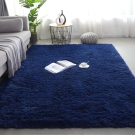 Shag Area Rugs for Bedroom Living Room,5X8 Ultra Soft Fluffy Area Rugs for Dorm, Indoor Carpet Nursery Rugs for Kids Girls Room Home Decor, Navy Blue