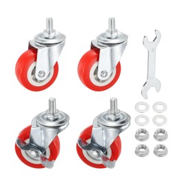 PATIKIL 2 Inch Swivel Caster Wheels, M8 x 15mm Ball Bearings Threaded Stem PVC Castors Total Load Capacity 264 Lbs with Nuts Gaskets Wrench for Furniture Chairs (2 with Brake, 2 Without)