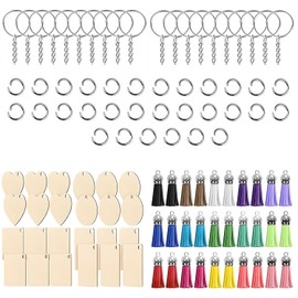 Lubarion 96PCS Blank Wooden Keychains – DIY Wood Keyrings with Chains & Key Rings for Crafts, Laser Engraving, Painting, Gift Making – Rectangle Wooden Tags for Personalization