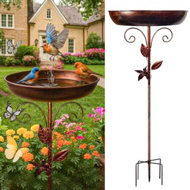 KoolShiro 35In Metal Bird Bath for Garden, 5 Pronged Base and Detachable Metal Stake, Sturdy Garden Birdbath, Vintage Freestanding Bird Bath for Patio Yard Lawn Decor, Durable Bird Bath