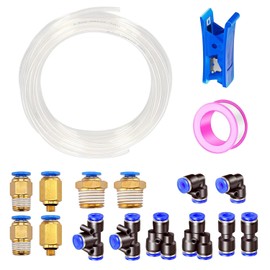 HAXIHA 15 m Pneumatic Hose, Clear, 4 mm OD 2.5 mm, ID Polyurethane PU Air Hose, Compressed Air Hose, Suitable for Pneumatic Devices, with 14 Pieces Pneumati Connectors (Y/T/L/I Shaped)