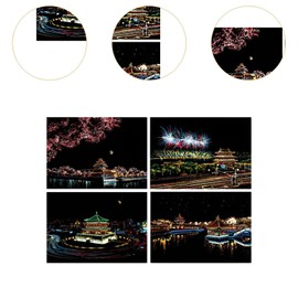 Baoblaze 4 Pieces Scratch Paper Art Set Art Craft Creative, Sketch Pad, with Wooden Stick Drawing Scratchboard Scratch Painting, Architecture