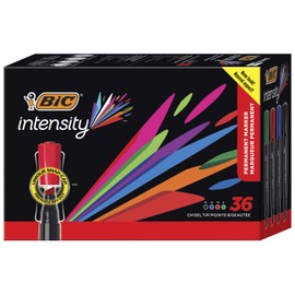 BIC Intensity Permanent Marker, Tank style, Chisel Tip - Box of 36 Assorted Markers
