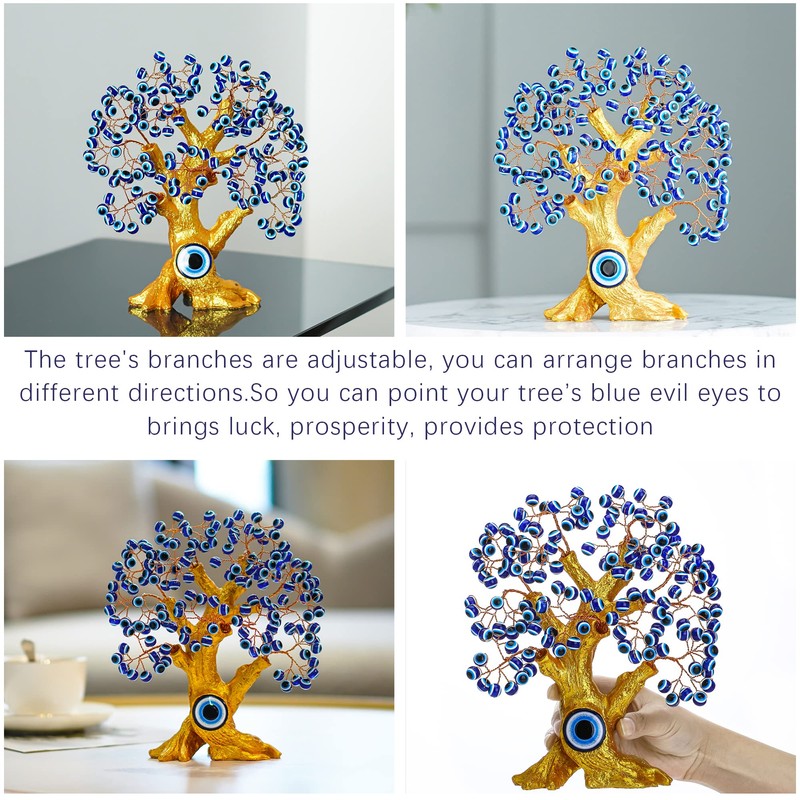 8'' Turkish Blue Evil Eye Tree Golden Feng Shui Decor