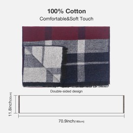 DiaryLook Men's Autumn Cotton Checked Scarf Winter Boys Warm Long Scarf with Luxurious, Plaid-Burgundy