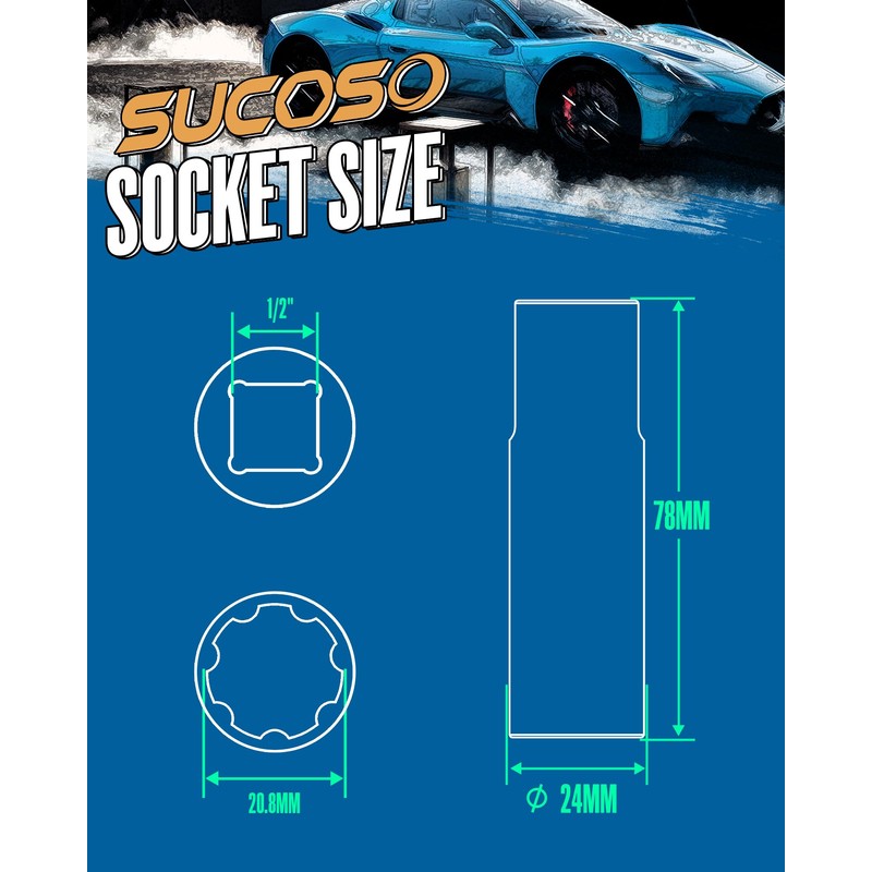 7 Spline Lug Nut Key, 1/2" Drive Impact Socket Fit