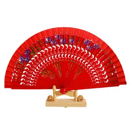 [kinaviola] Avanico Flamenco Dance Spain Spanish Fan, Folding Fan, Flower Pattern, Prop, Elegant (Red)