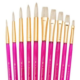 Quality Brush Sets of 10 Artist Paint Brushes Oil Watercolour Sable & Acrylic (SVP5 - White Bristle Rounds & Shaders)