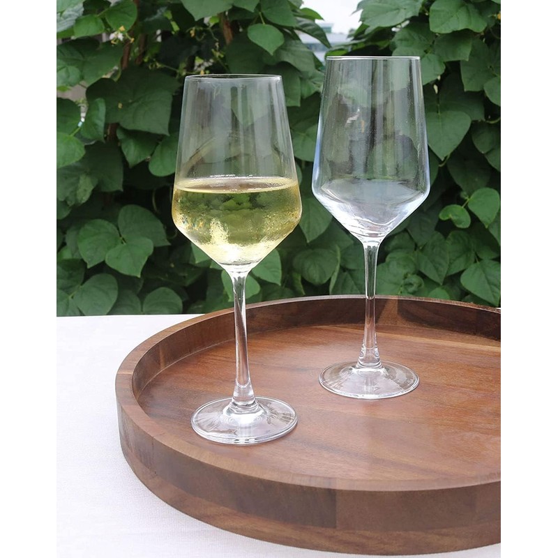 Acacia Wood Round Serving Tray, 13.8" Charcuterie Board with Rim,