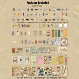 200 Pieces Vintage Ephemera Scrapbooking Supplies Pack for Journaling, Decoupage Paper Scrapbook Stickers Kit for Bullet Junk Journal Planners Collage Craft Notebooks Album (Word Memory)