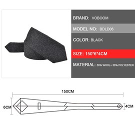 VOBOOM Mens Necktie Skinny Tweed Pattern Woolen Neck Tie (06 Black)