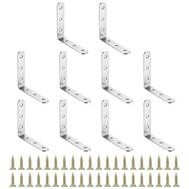 PATIKIL Stainless Steel Corner Braces 4.92 x 2.95 Inch,4 Pieces L Bracket Joint Right Angle Support Bracket L Shaped Corner Fasteners for Shelves, Silver