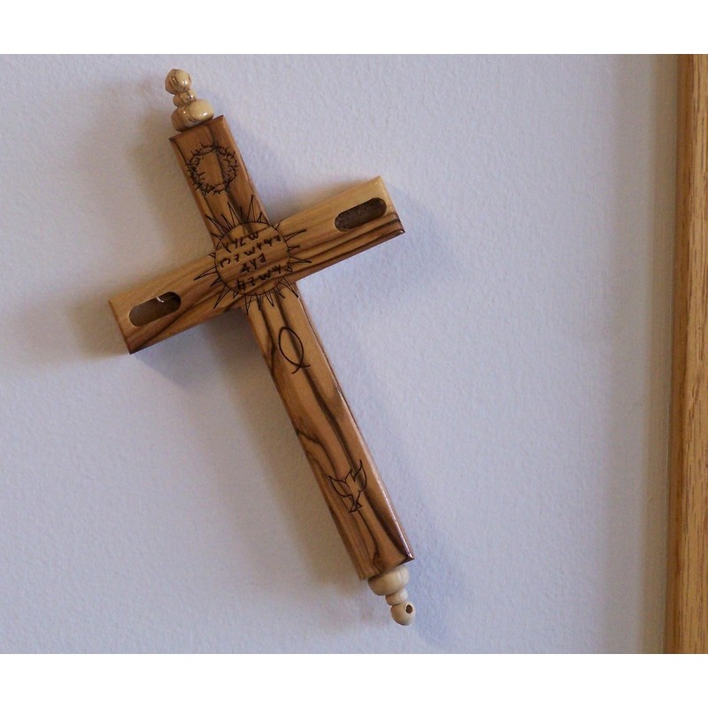 Holy Land Market Hanging Olive Wood Guardian Cross for Family