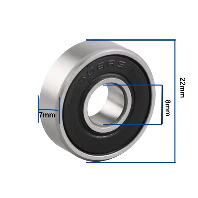 608 2RS Ball Bearings - 10 Pcs Double Rubber Sealed