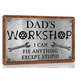 Dad's Workshop Metal Sign Farmhouse Sign for Dad Man Cave Home Decor Garage Decor Man Cave Vintage Mechanic Wrench Workshop Decoration Garage Accessories Gift 8x12 Inch