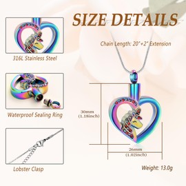 Unicorn Heart Cremation Jewelry for Ashes for Women Men Crystal Urn Necklace Charm Ashes Holder Keepsake Gift Pendant, Metal, not