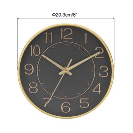PATIKIL 8 Inch Wall Clocks, Quartz Battery Operated Silent Non-Ticking 3D Numbers Round Wall Clocks Decorative for Office Bedroom Living Room, Champagne Gold/Black, Style 1
