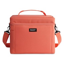 PackIt Freezable Newport Cooler, Papaya, Collapsible, Reusable, Built with EcoFreeze Technology, Wide Top Opening, Double Zip Closure, with Adjustable & Removable Shoulder Straps for Easy Carrying